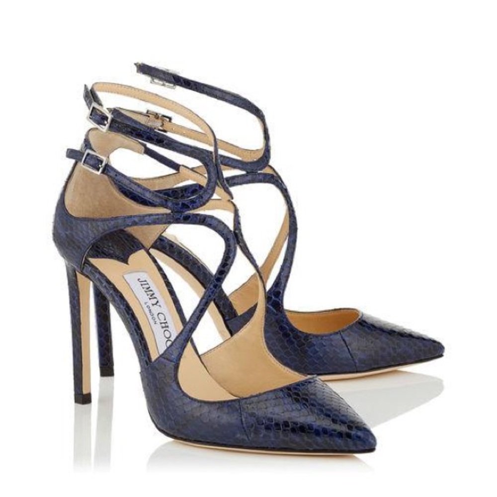 Jimmy Choo Lancer 100 blue snake skin heel 6.5